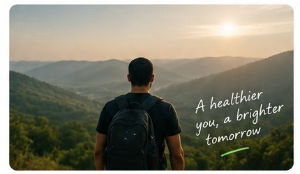 Person walking through a green landscape